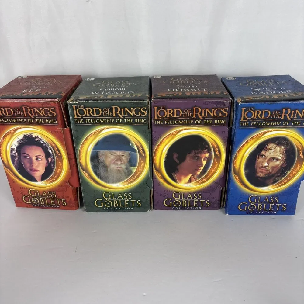 LOTR Lord of the Rings Glass Goblet Set Burger King 2001 Complete Set Of 4